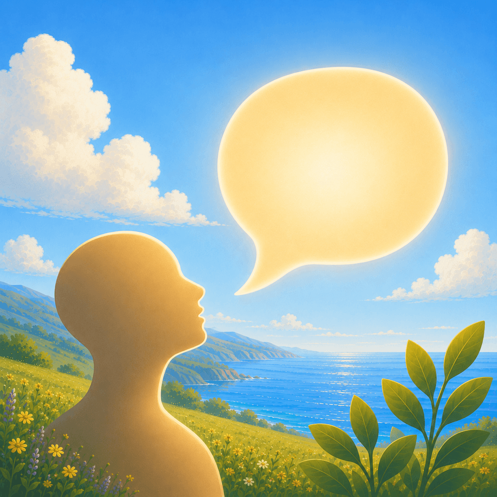 Radiant app icon: a speaker looking toward the sun over a bright landscape